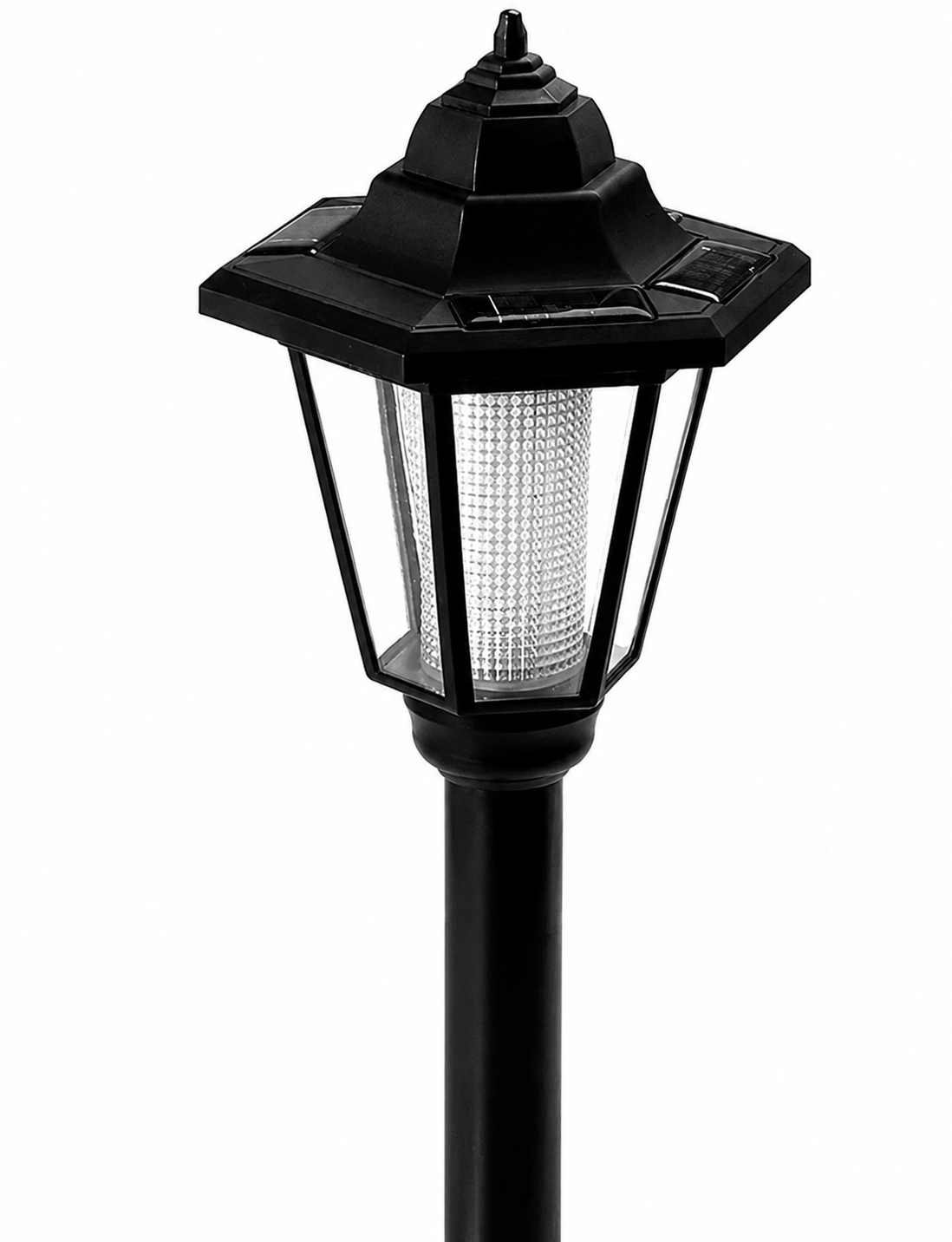 Ordinary black plastic solar garden light with weak dim lighting